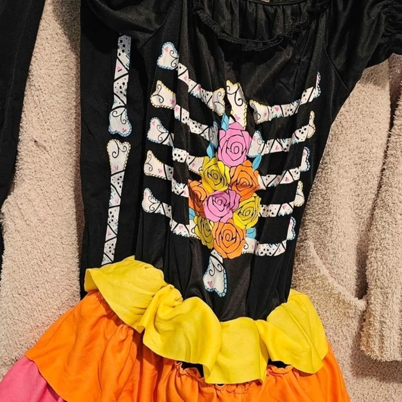 Day of the Dead Kids Costume with Multicolor Skirt Size Medium 8-10 WORN ONCE - Picture 6 of 10